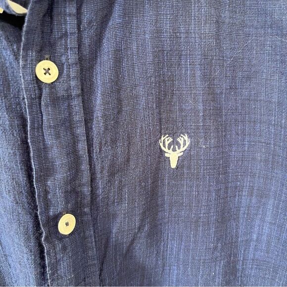 Scott Ellis NWOT Deep Blue "Carter" Oxford Short Sleeve Linen Button Down Shirt - Picture 7 of 8